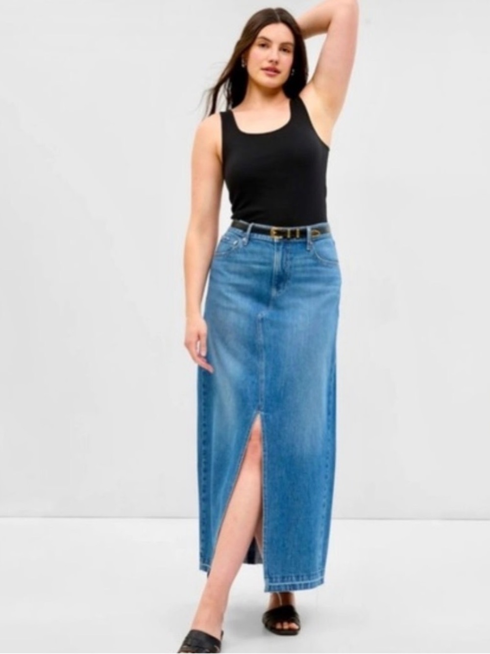 GAP Light Blue Denim Maxi Skirt with Front Slit